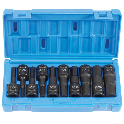 Grey Pneumatic 10 Pc 1/2" Drive Std Length Hex SAE Impact Driver Set  GP1398H
